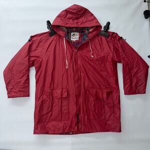 Vintage Misty Harbor Any Weather Slicker Rain Jacket Plaid Lined Hooded Red